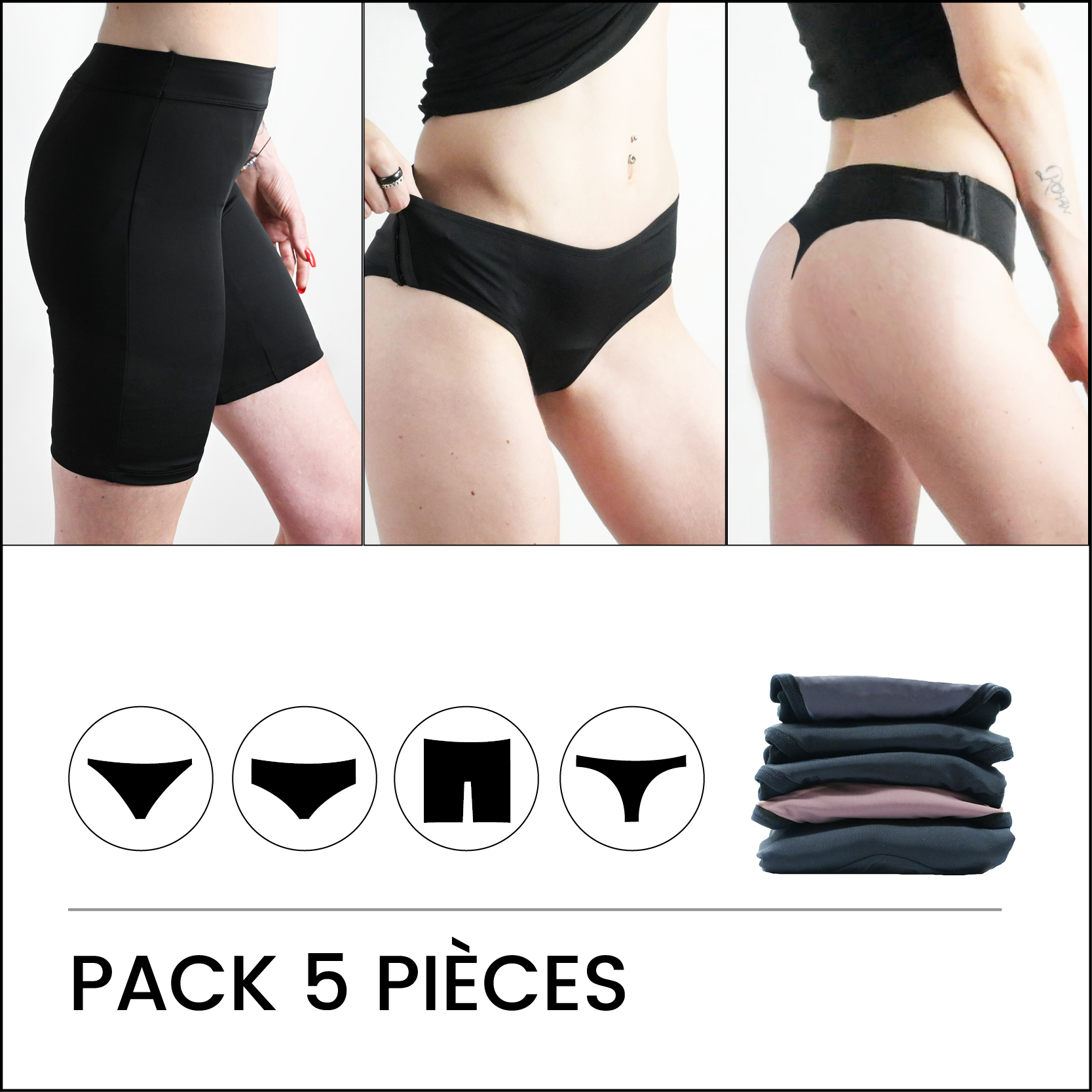 Pack 5 culottes menstruelles au choix - taille 34 à 54