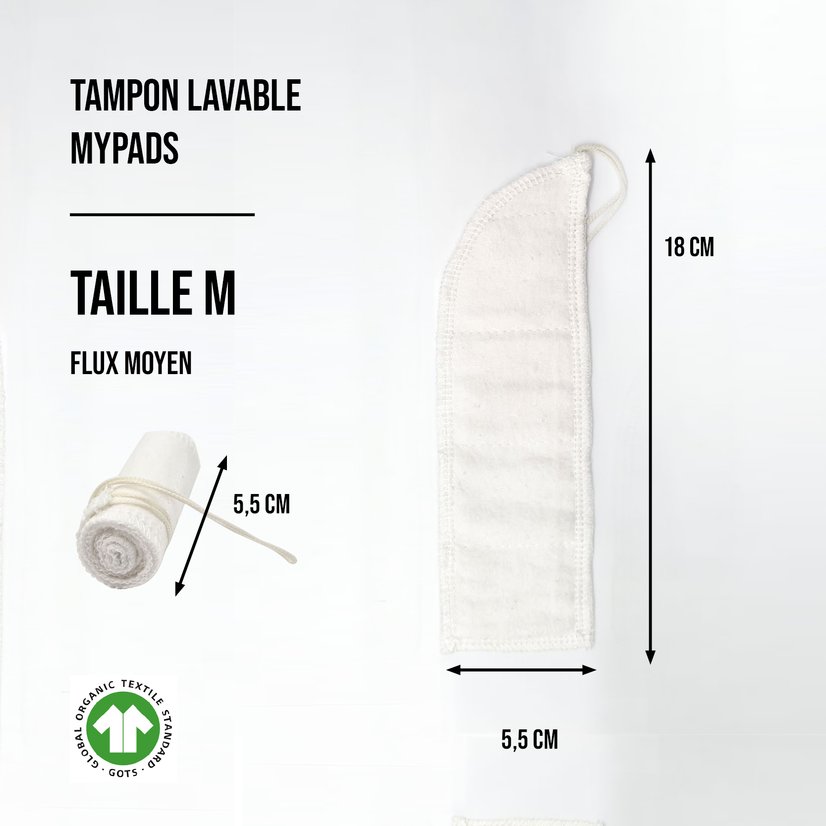 3 tampons lavables - Coton bio - Taille M