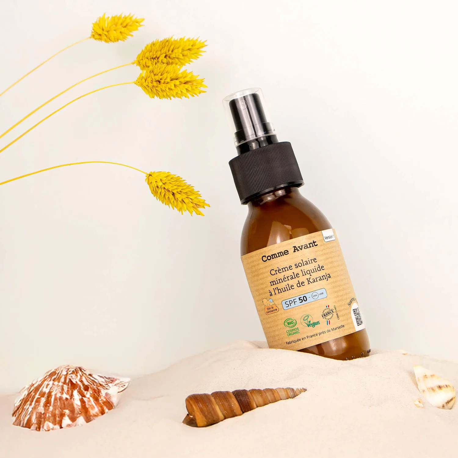 Crème solaire SPF50 minérale liquide à l'huile de Karanja- Comme Avant – Image 3