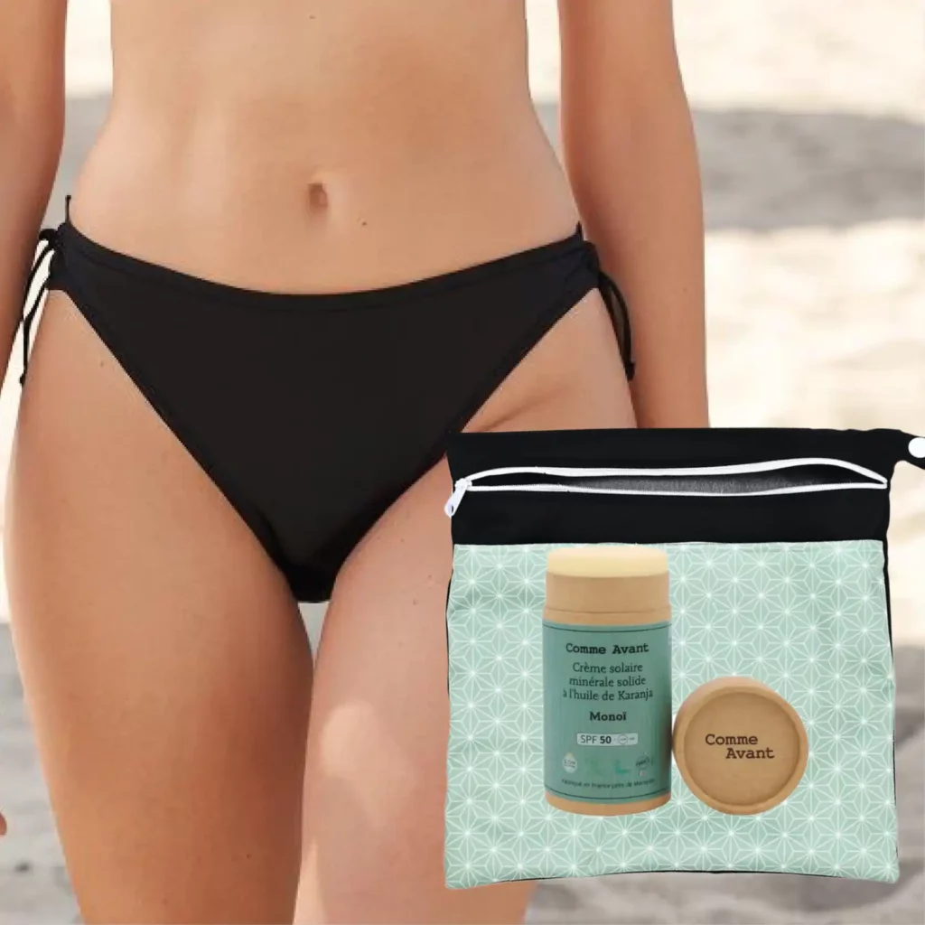 kit Ete : maillot de bain menstruel + crème solaire solide + pochette